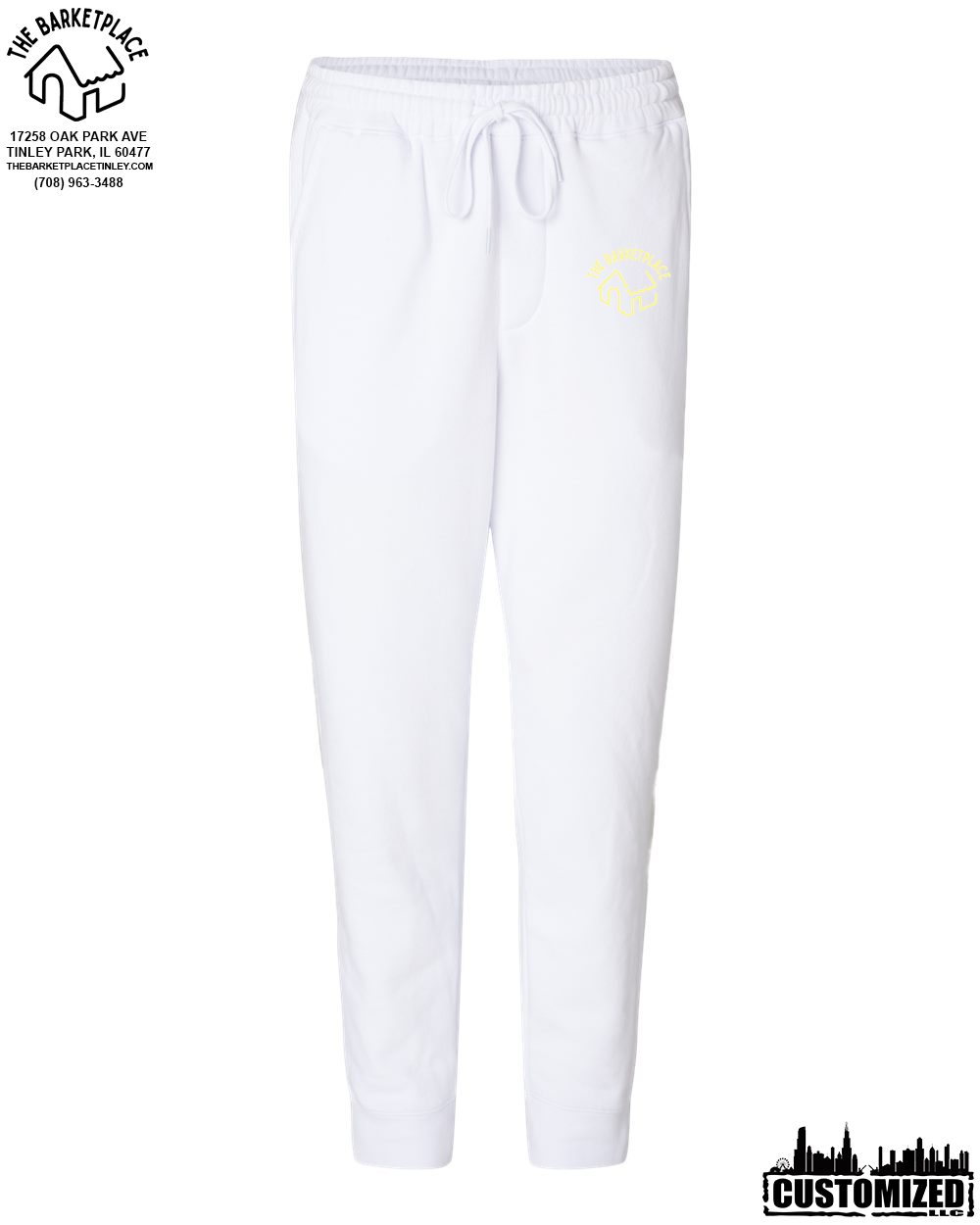 The Barketplace Midweight Fleece Pants w/Pockets (Yellow Logo) - White