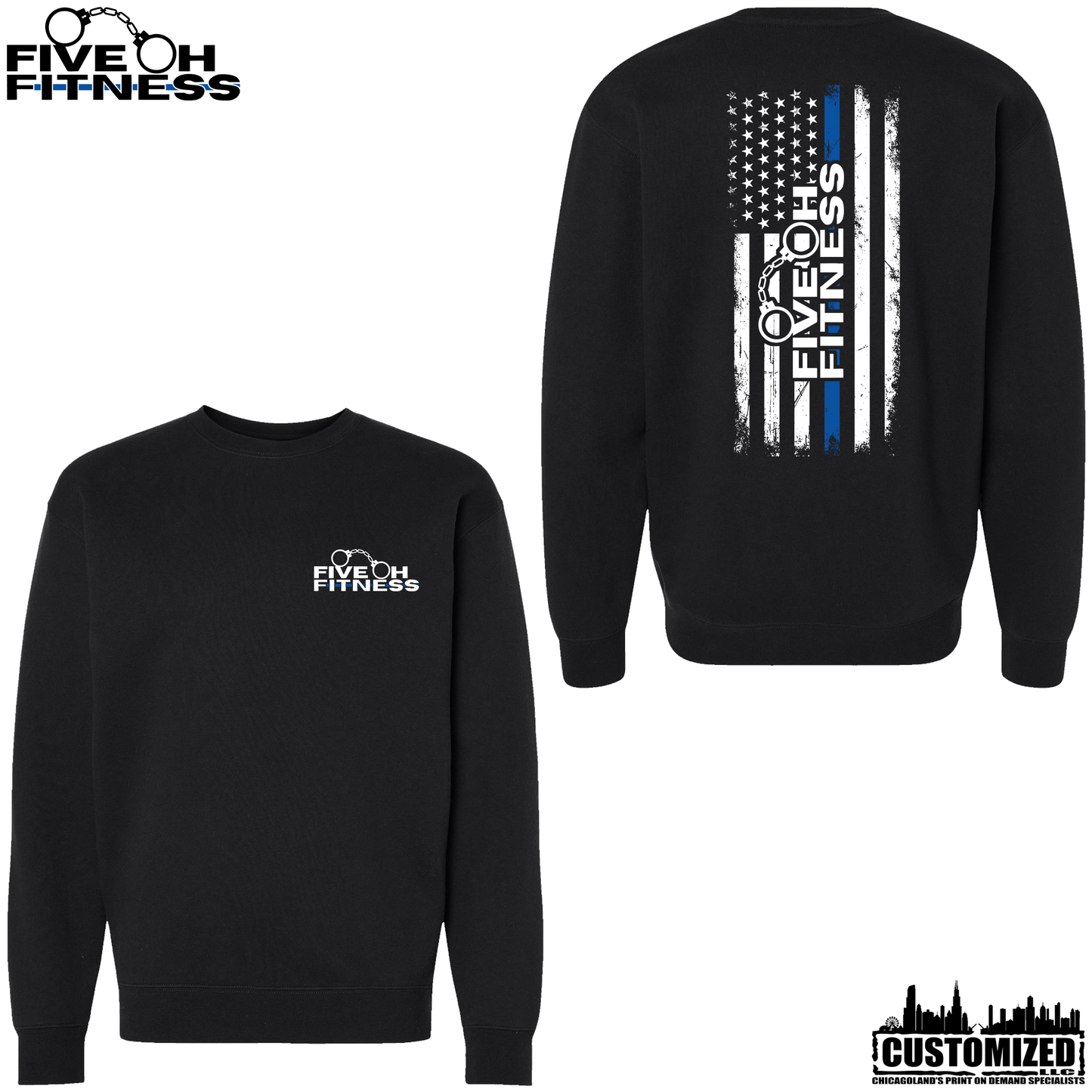 Five Oh Fitness "Thin Blue Line" Heavyweight Crewneck Sweatshirt - Black