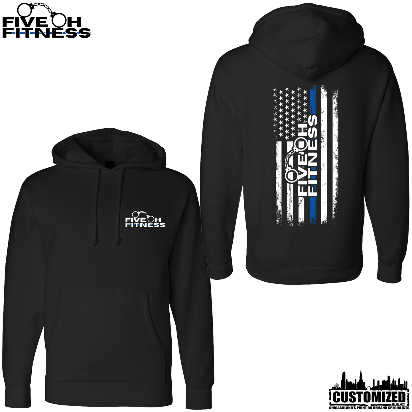 Five Oh Fitness "Thin Blue Line" Heavyweight Pullover - Black