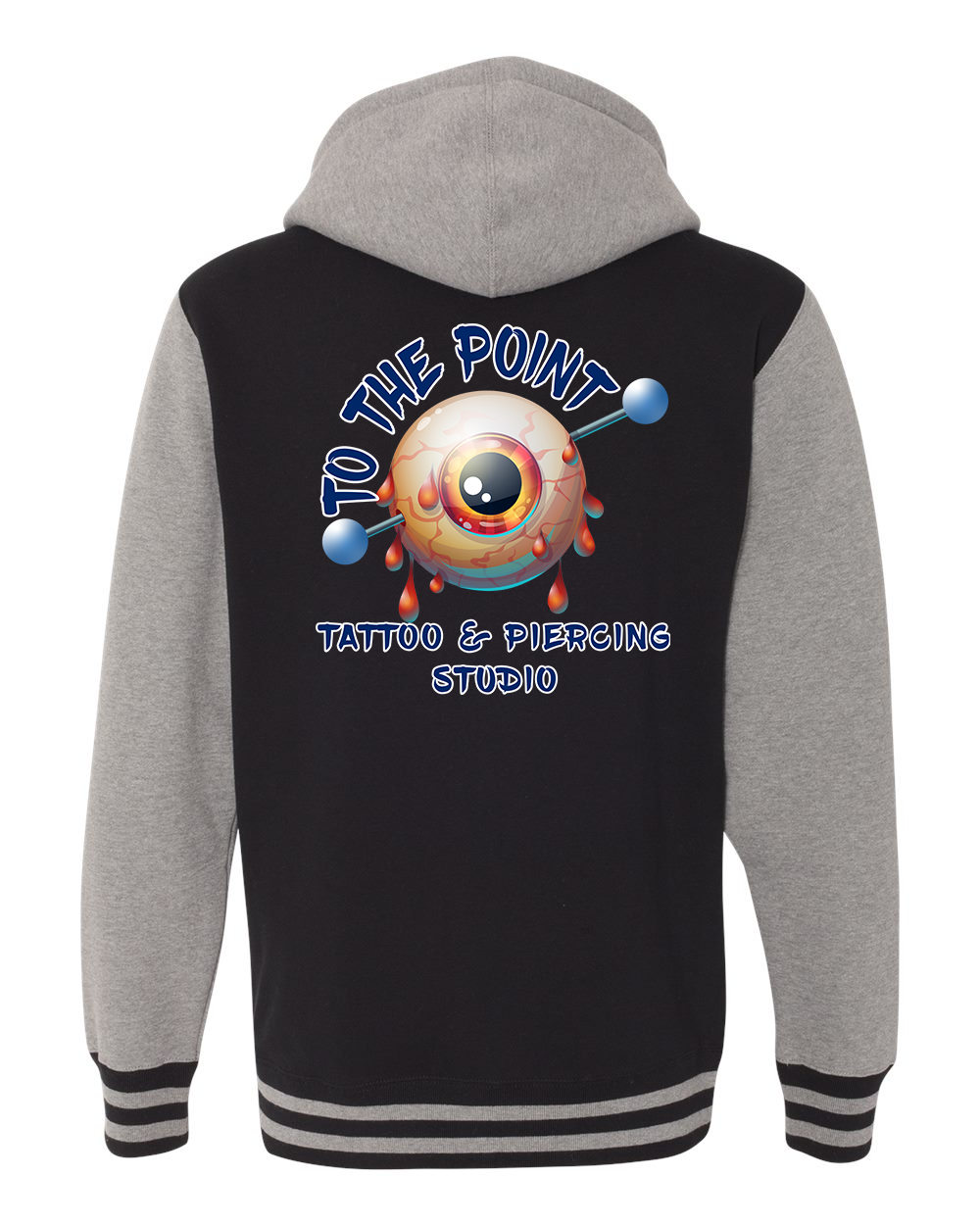 To The Point Piercing Studio Heavyweight Varsity Full Zip Hoodie - Blk/Gunmetal