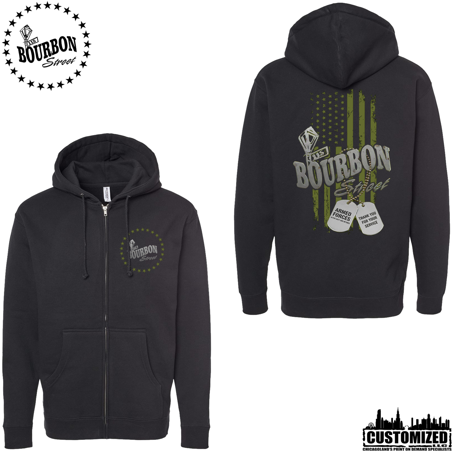 115 Bourbon Street Freedom Tribute Heavyweight Full Zip Hoodie - Black