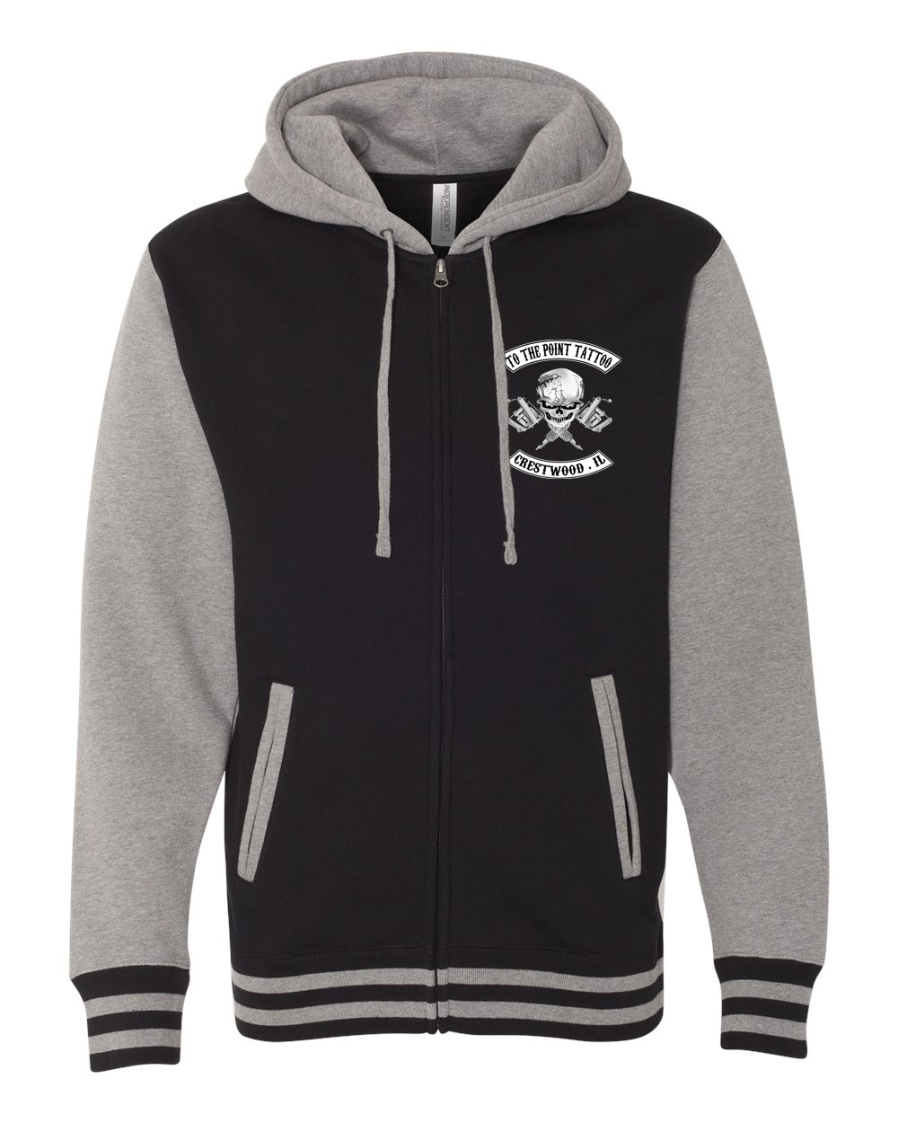 To The Point Tattoo "OG" Heavyweight Varsity Full Zip Hoodie - Blk/Gunmetal