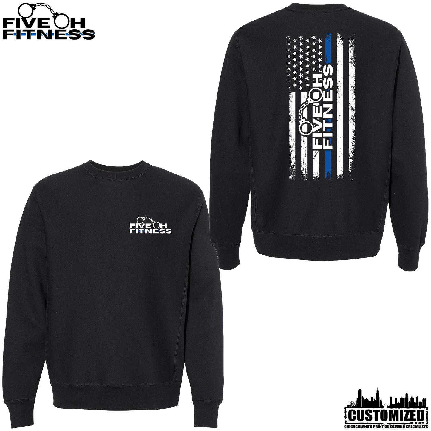 Five Oh Fitness "Thin Blue Line" Legend Premium Heavyweight Cross-Grain Crewneck - Black
