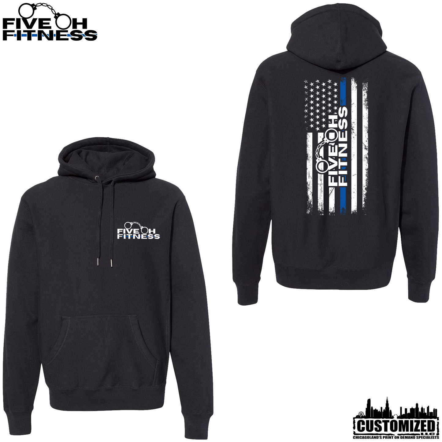 Five Oh Fitness "Thin Blue Line" Legend Premium Heavyweight Cross-Grain Pullover - Black