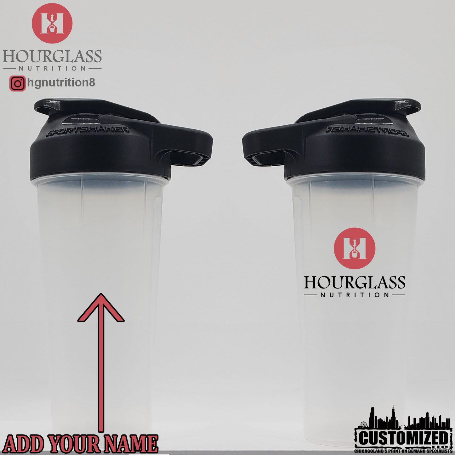 New Hourglass Nutrition Shaker - Clear cup/Black lid