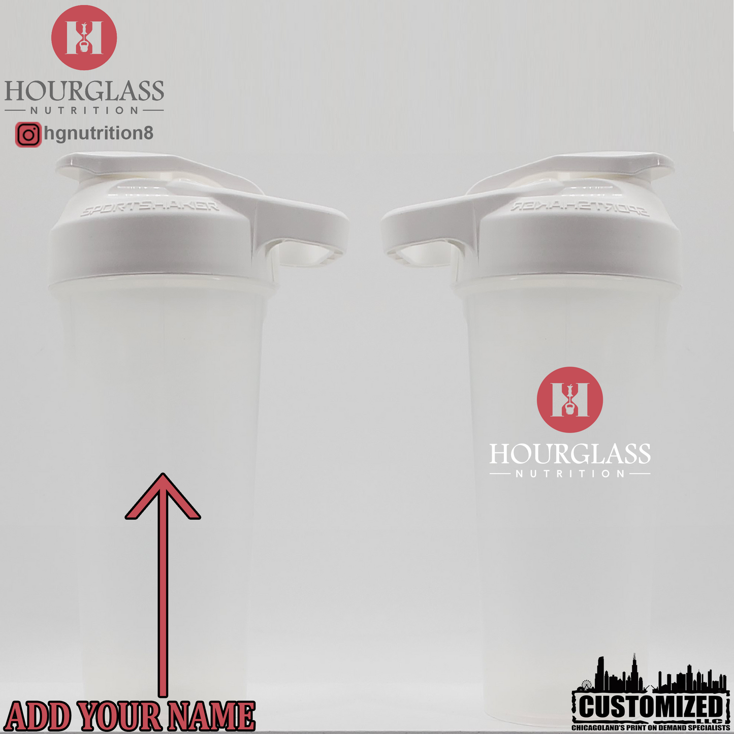 New Hourglass Nutrition Shaker - Clear cup/White lid