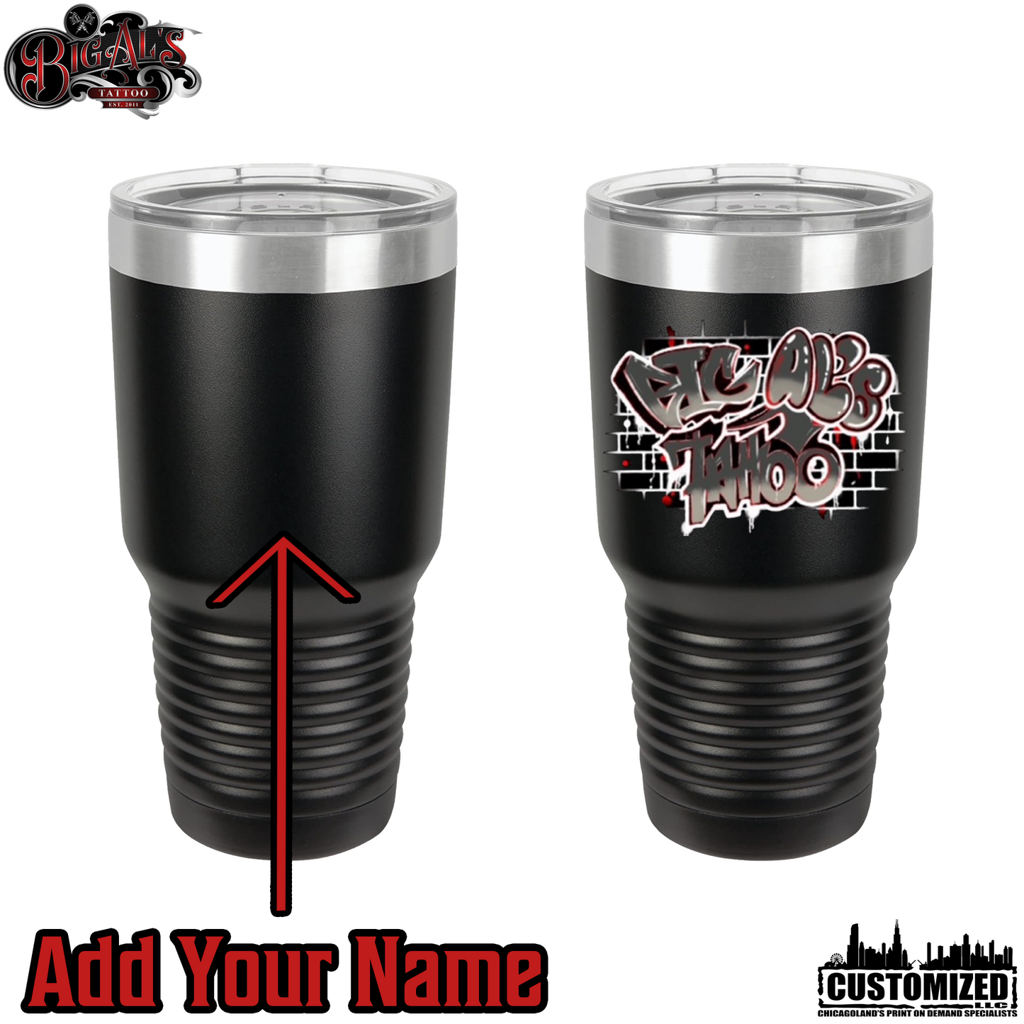 Big Al's Tattoo 30oz Stainless Steel "Spray" Tumbler - Black