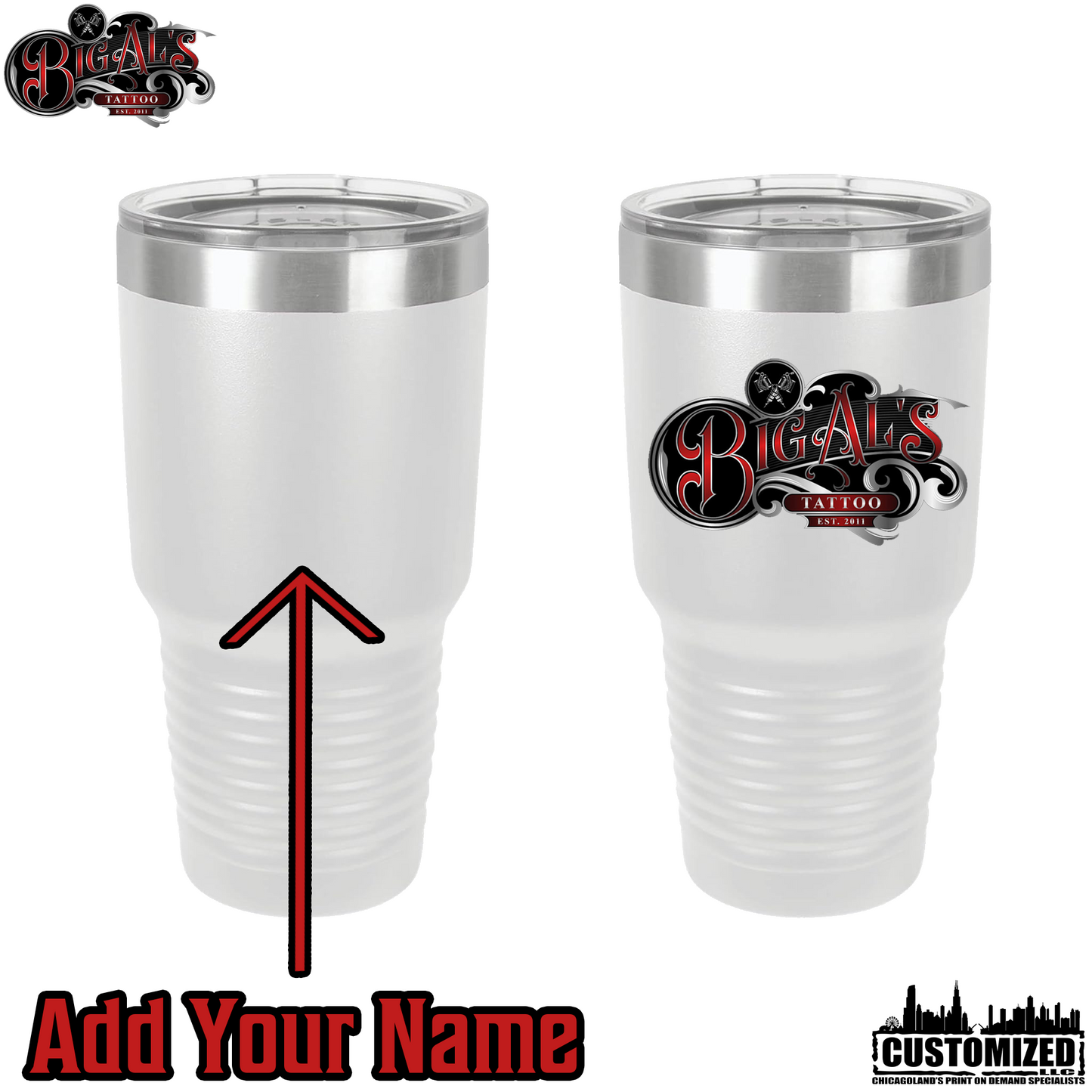 Big Al's Tattoo 30oz Stainless Steel "Logo" Tumbler - White