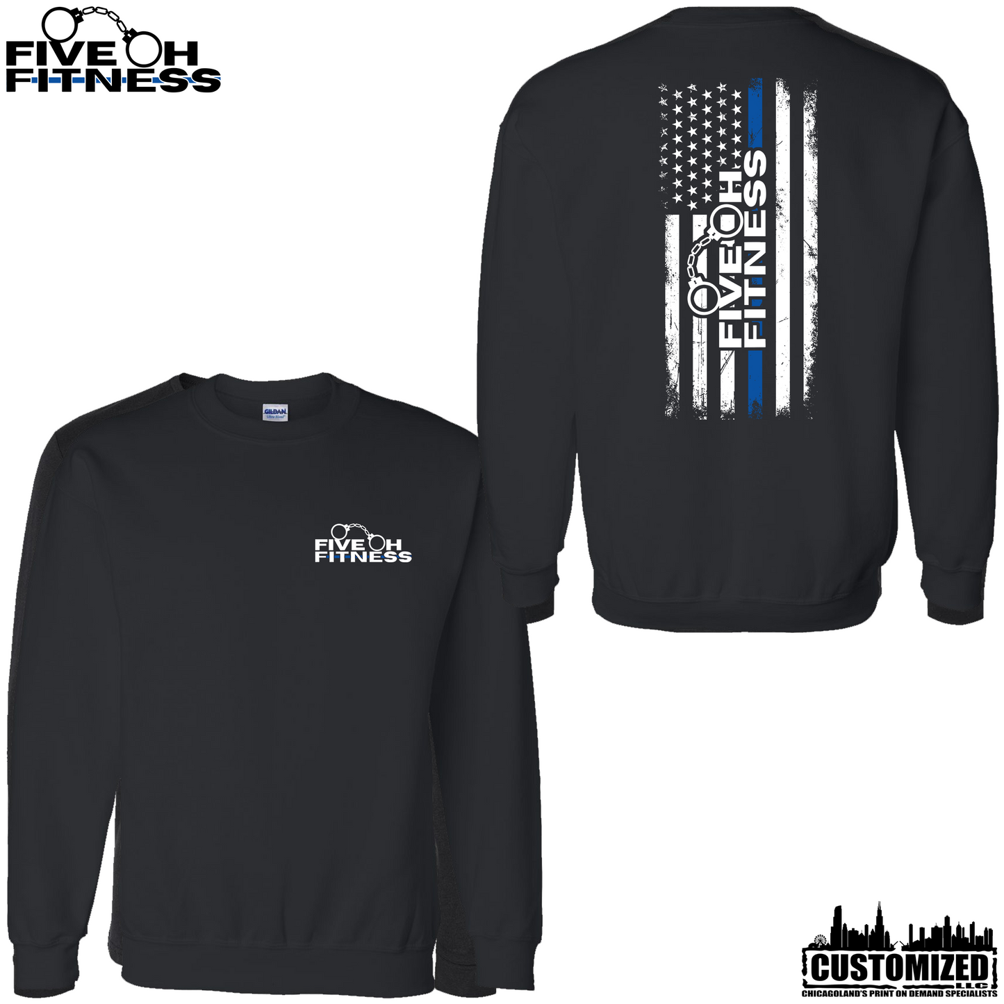 Five Oh Fitness "Thin Blue Line" Midweight Crewneck Sweatshirt - Black