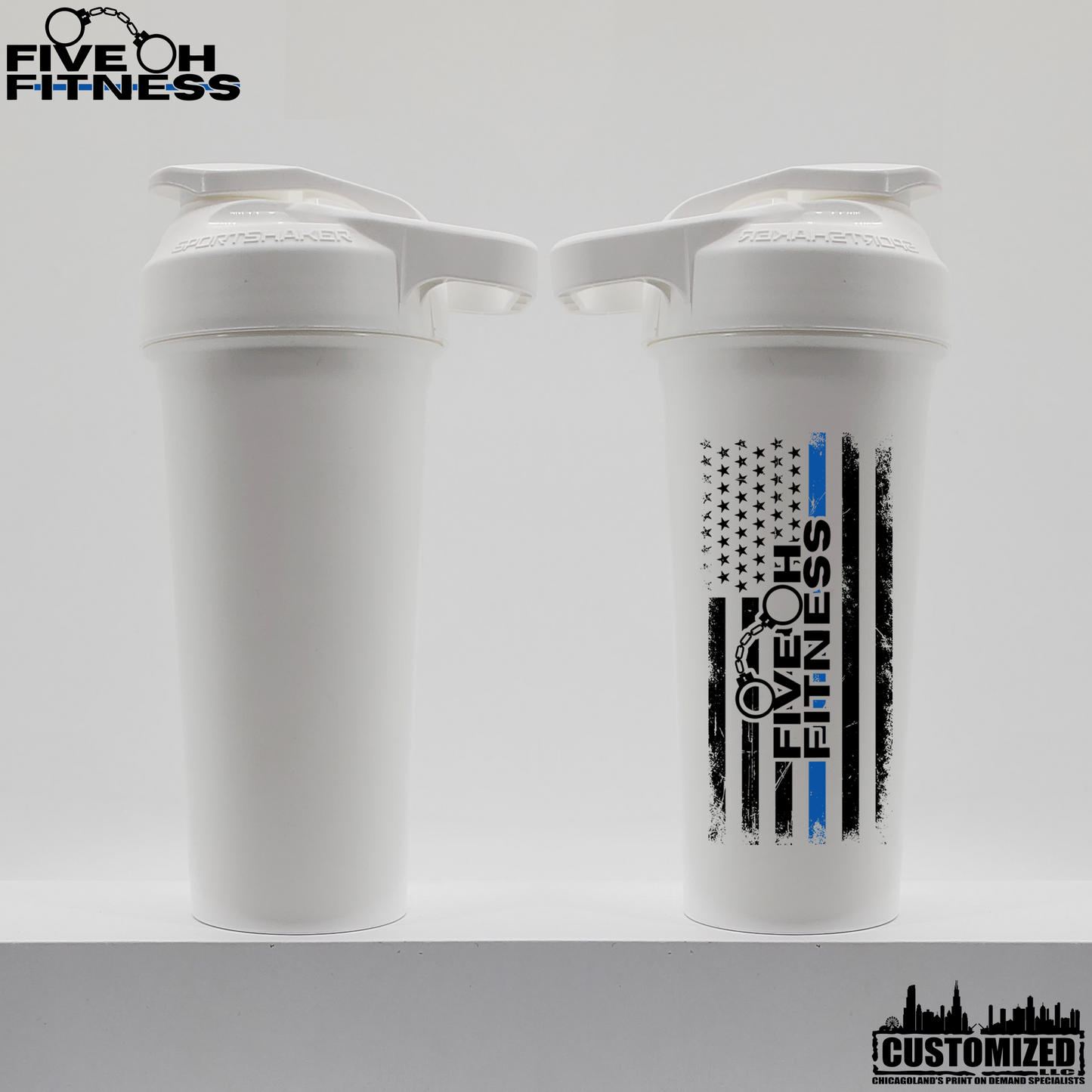 Five Oh Fitness "Thin Blue Line" 27oz. Sportshaker USA shaker cup - White