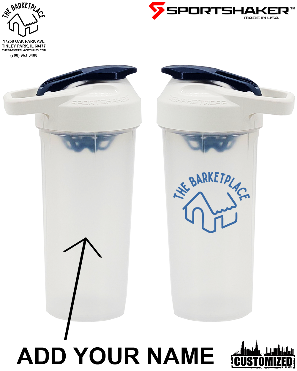 The Barketplace 27oz. USA-MADE Sportshaker shaker cup (Blue logo Style1) - Clear cup