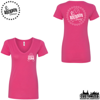 115 Bourbon Street Fighting For A Cure Women's V-Neck - Raspberry, front and back