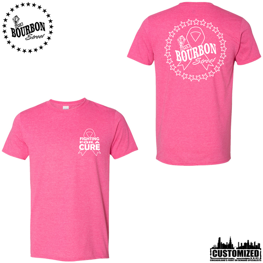 115 Bourbon Street Fighting For A Cure Short Sleeve - Heather Heliconia, front and back