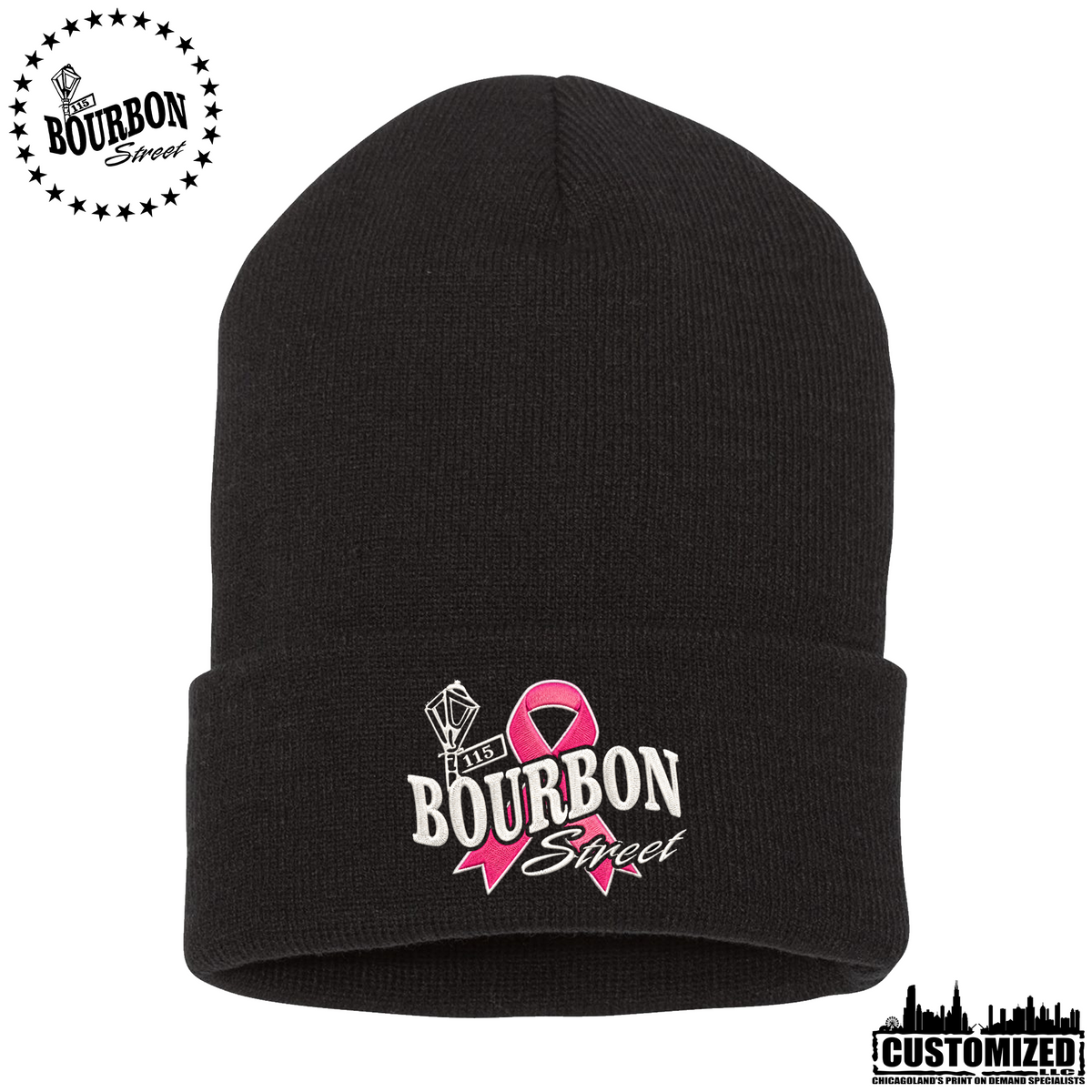 115 Bourbon Street Fighting For A Cure 12" Cuffed Beanie - Black