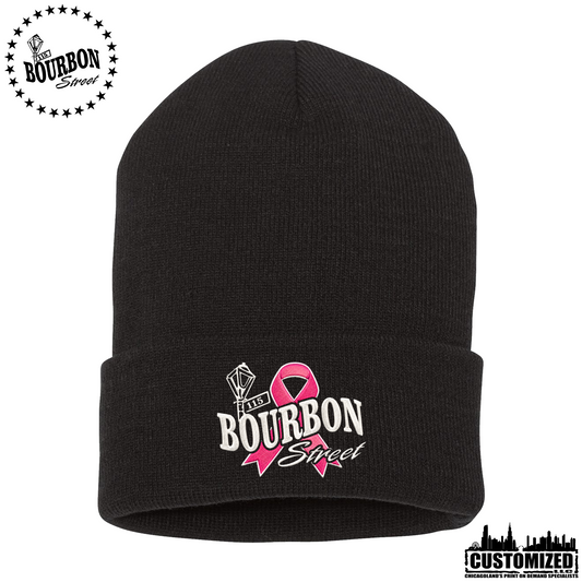 115 Bourbon Street Fighting For A Cure 12" Cuffed Beanie - Black