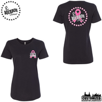 115 Bourbon Street Fighting For A Cure Women's Short Sleeve - Black, front and back