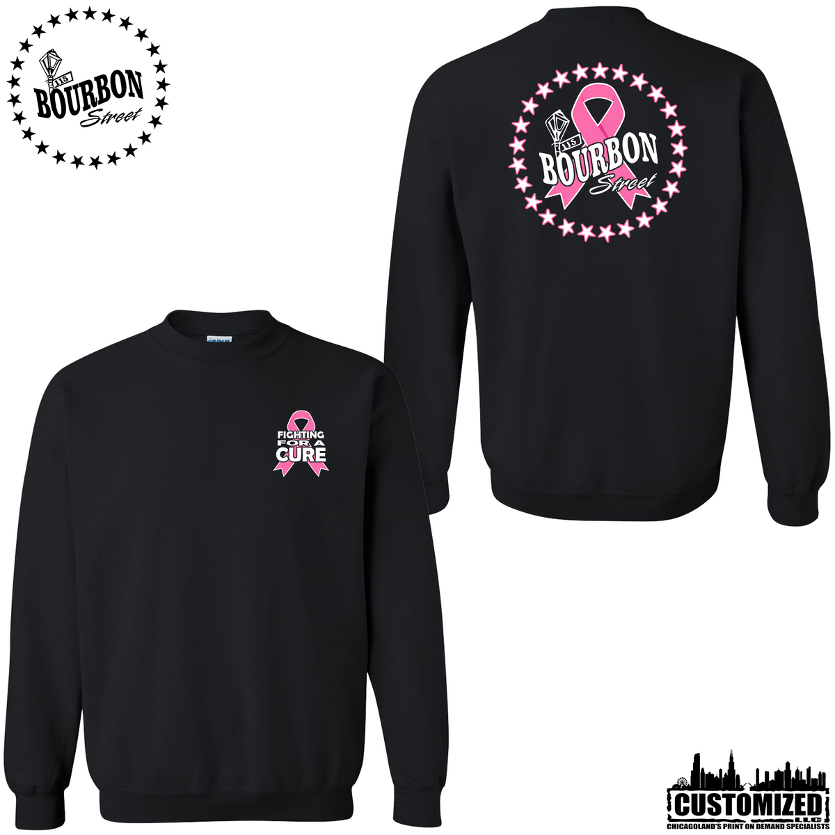 115 Bourbon Street Fighting For A Cure Crewneck Sweatshirt - Black