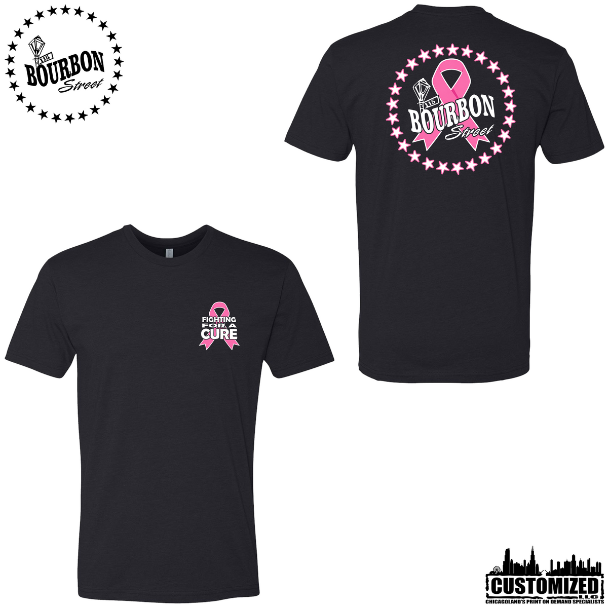 115 Bourbon Street Fighting For A Cure Short Sleeve - Black, front and back