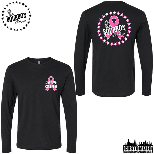 115 Bourbon Street Fighting For A Cure Long Sleeve - Black, front and back