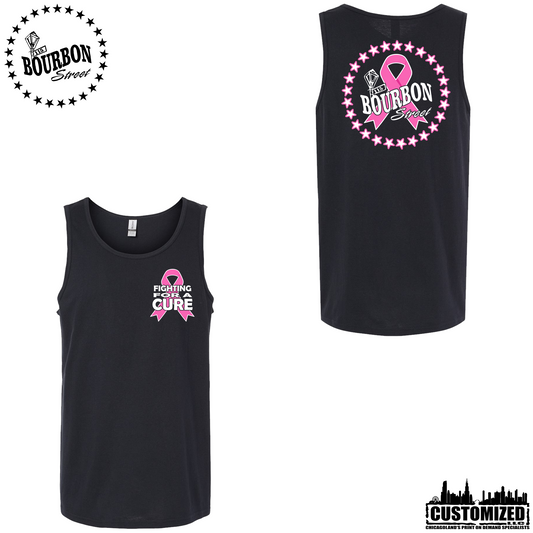 115 Bourbon Street Fighting For A Cure Unisex Tank - Black, front and back