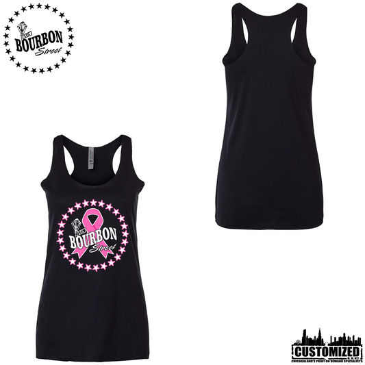 115 Bourbon Street Fighting For A Cure Women's Triblend Racerback Tank - Black, front and back