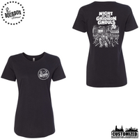 115 Bourbon Street Night of the Gridiron Ghouls women’s short sleeve in black, front and back