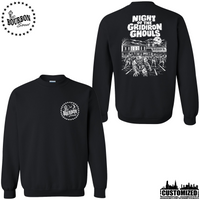 115 Bourbon Street Night of the Gridiron Ghouls unisex crewneck sweatshirt in black, front and back