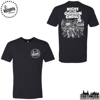 115 Bourbon Street Night of the Gridiron Ghouls unisex short sleeve in black, front and back