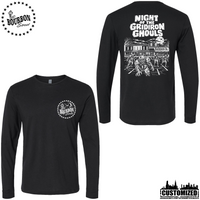 115 Bourbon Street Night of the Gridiron Ghouls unisex long sleeve in black, front and back