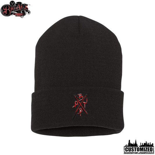 Big Al's Tattoo Embroidered 12" Cuffed "No Cry Babies" Beanie - Black