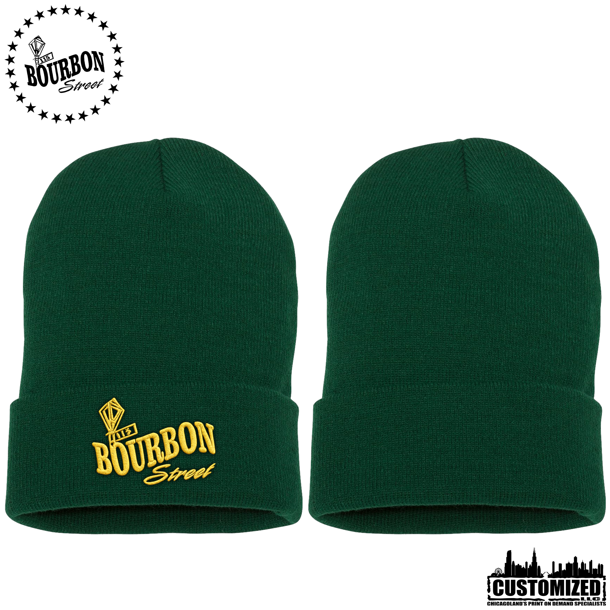 115 Bourbon Street St. Patrick's Day Embroidered Cuffed Beanie – Green