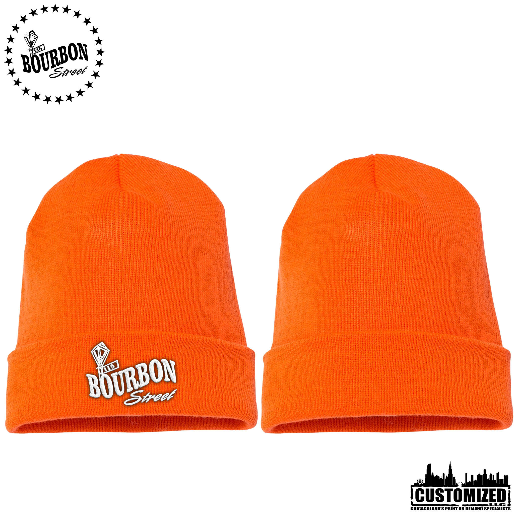 115 Bourbon Street St. Patrick's Day Embroidered Cuffed Beanie – Orange
