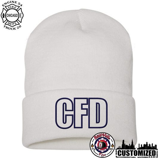 CFD Embroidered 12" Cuffed Beanie - White