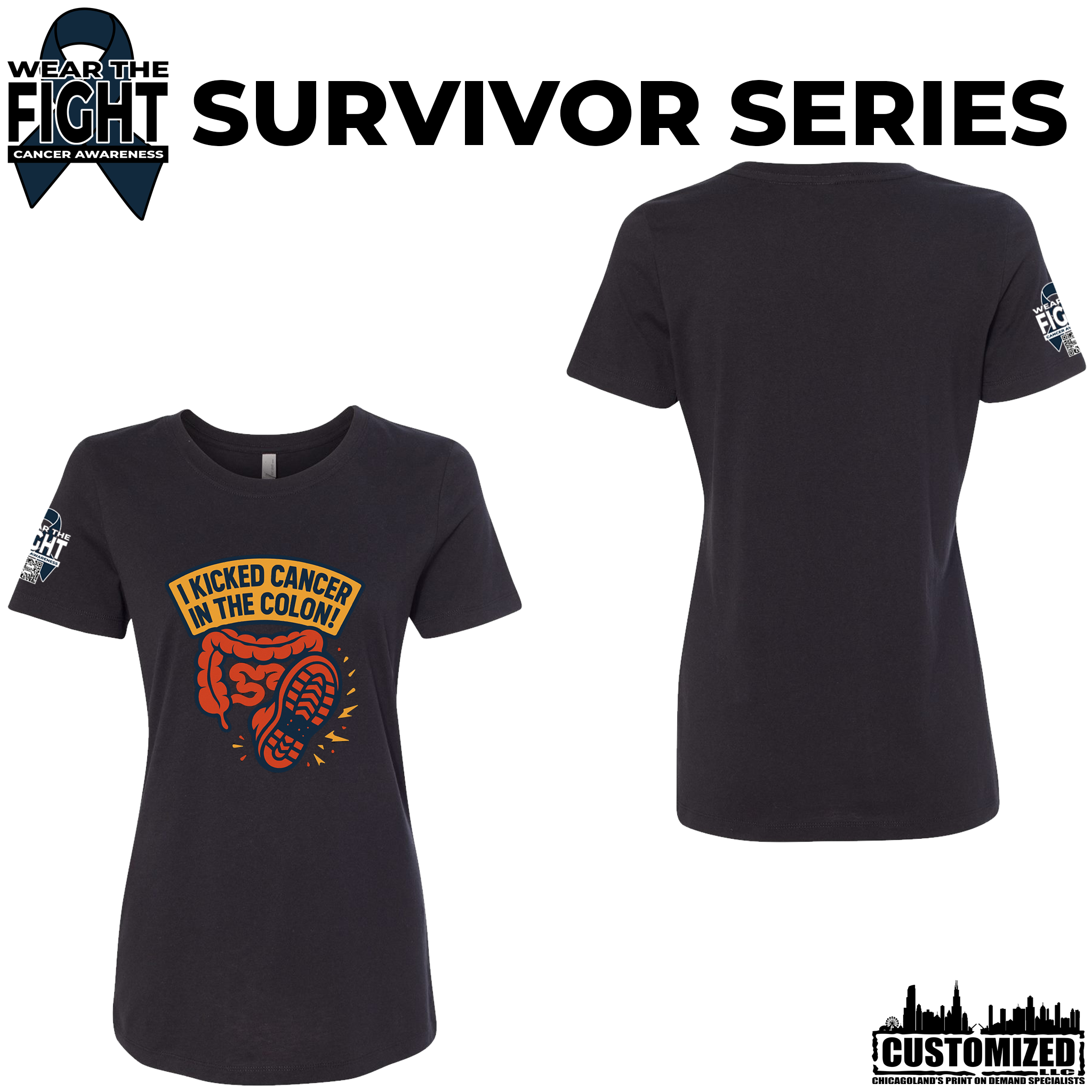 I Kicked Cancer in the Colon Women's Short Sleeve - Black