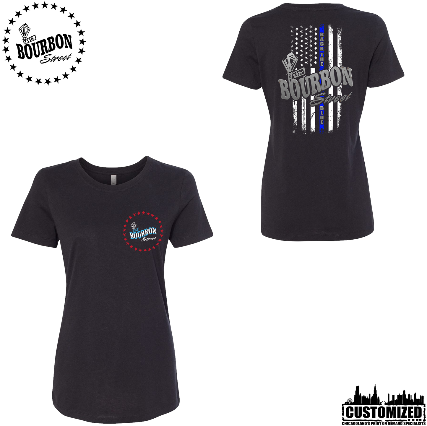115 Bourbon Street Chicago Edition Thin Blue Line Women's Short Sleeve - Black