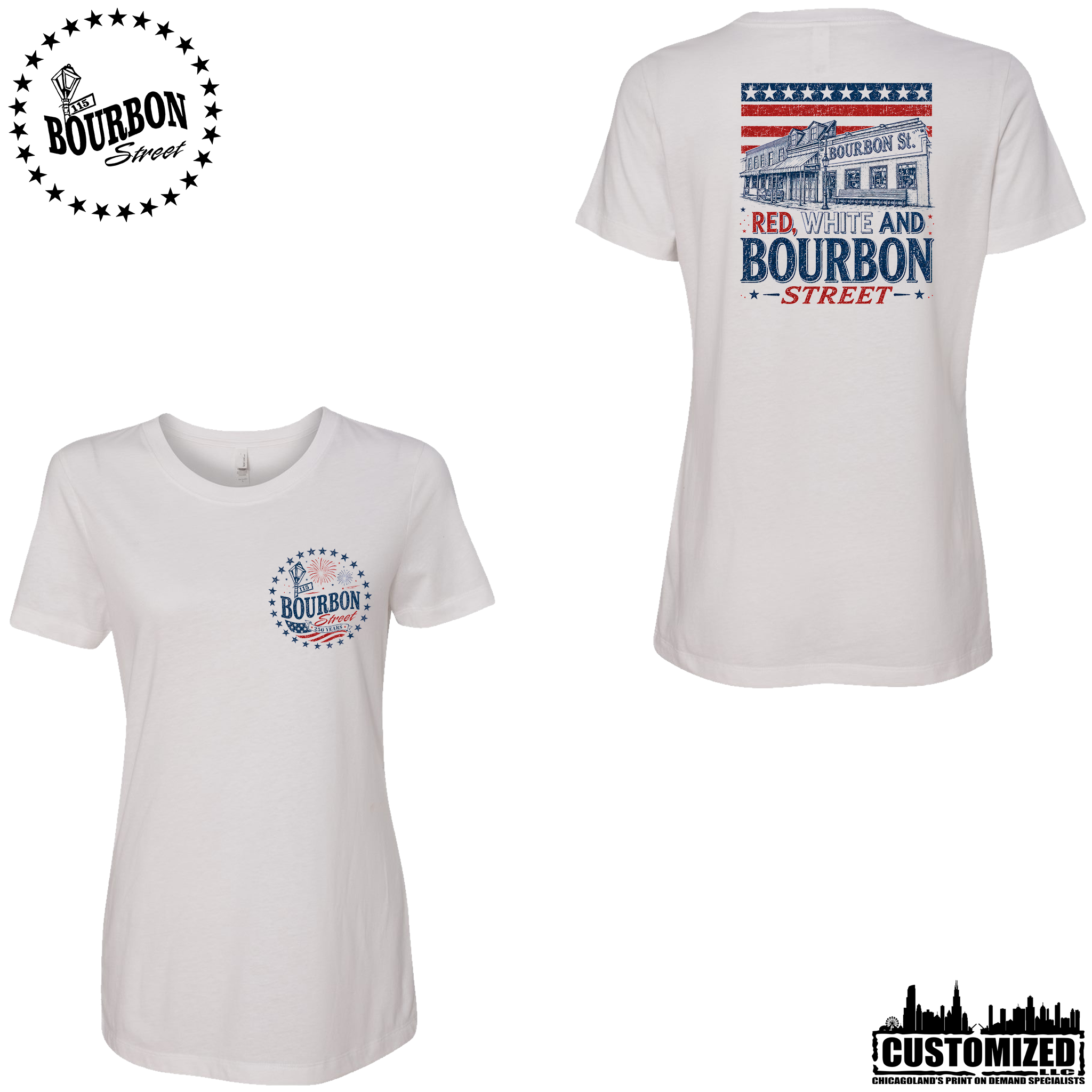 115 Bourbon Street America 250 Women's Short Sleeve - White