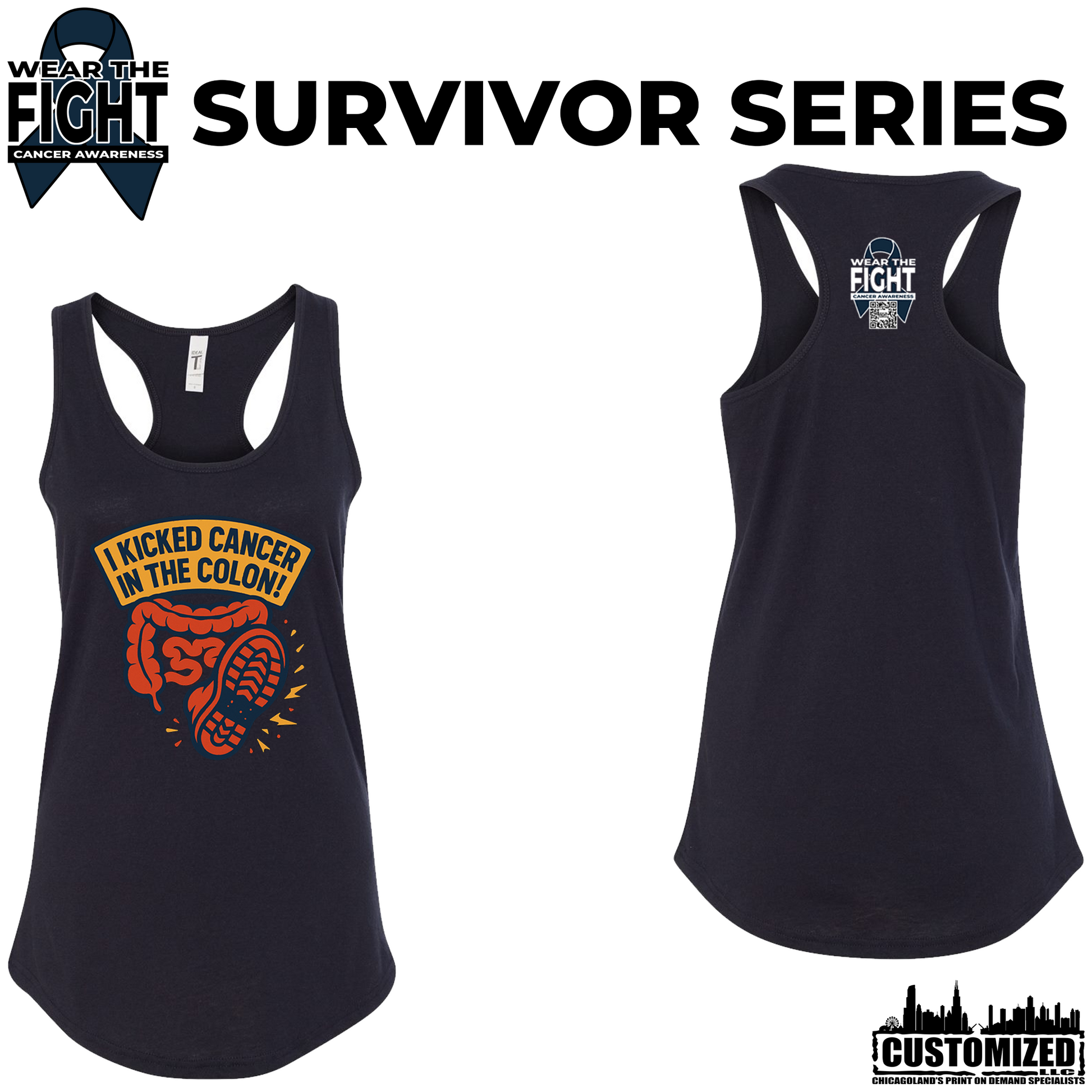 I Kicked Cancer in the Colon Women's Racerback Tank Top - Black