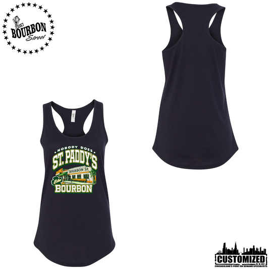 115 Bourbon Street Employee St. Patrick's Day Women's Racerback Tank - Black