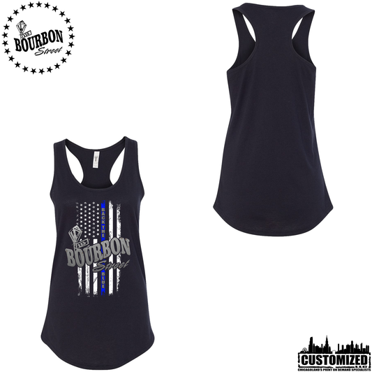 115 Bourbon Street Thin Blue Line Women's Racerback Tank - Black