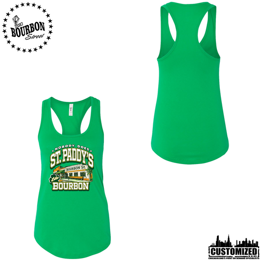 115 Bourbon Street Employee St. Patrick's Day Women's Racerback Tank - Kelly Green
