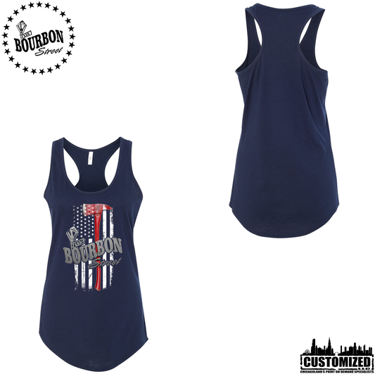 115 Bourbon Street Employee Thin Red Line Women's Racerback Tank - Midnight Navy