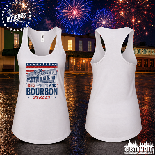 115 Bourbon Street America 250 Women's Racerback Tank - White