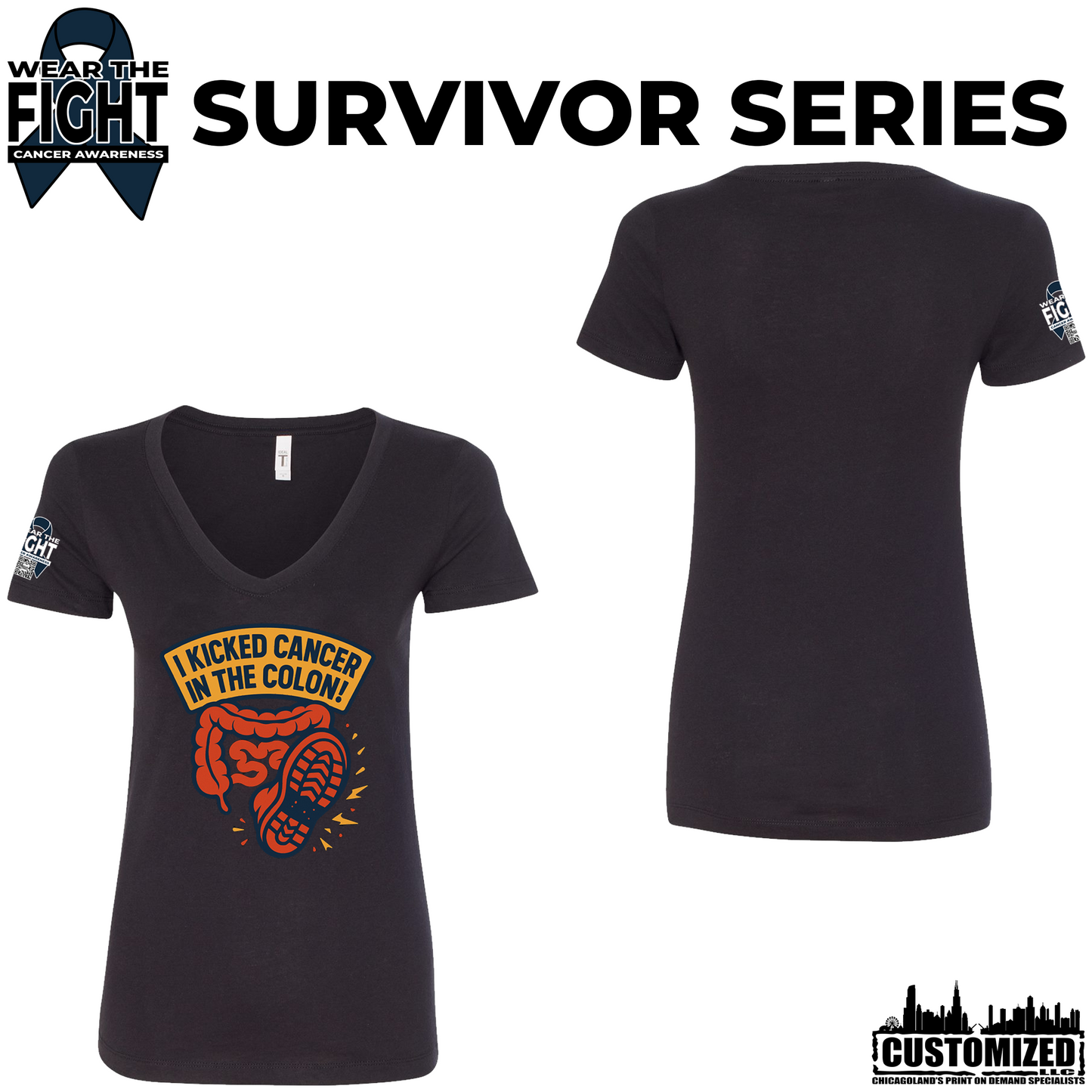 I Kicked Cancer in the Colon Women's Short Sleeve V-Neck - Black