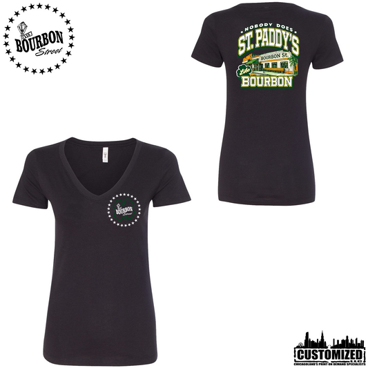 115 Bourbon Street Employee St. Patrick's Day Women's V-Neck Short Sleeve - Black
