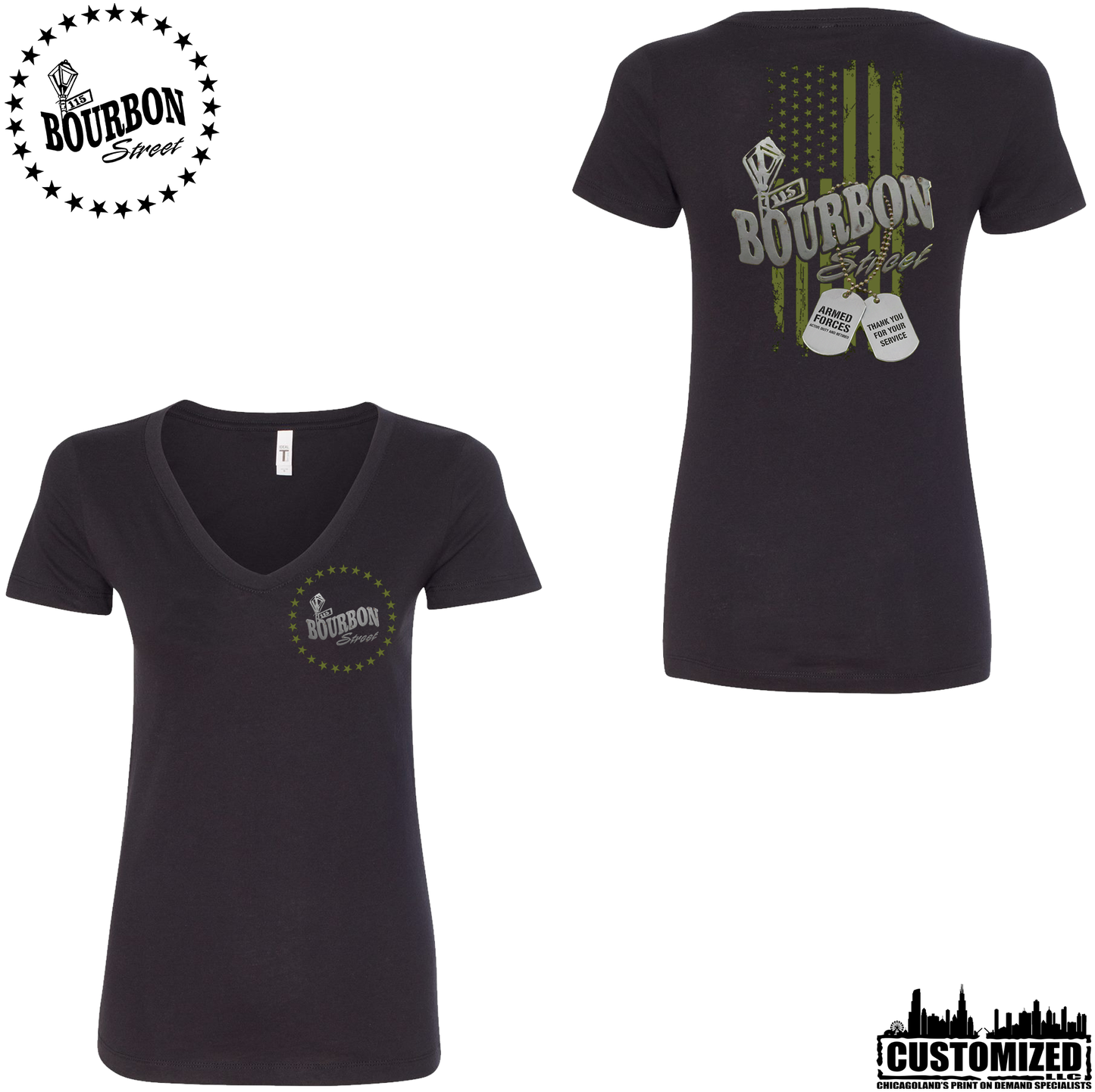 115 Bourbon Street Freedom Tribute Women's V-Neck - Black