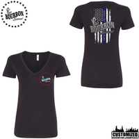 115 Bourbon Street Chicago Edition Thin Blue Line Women's V-Neck - Black