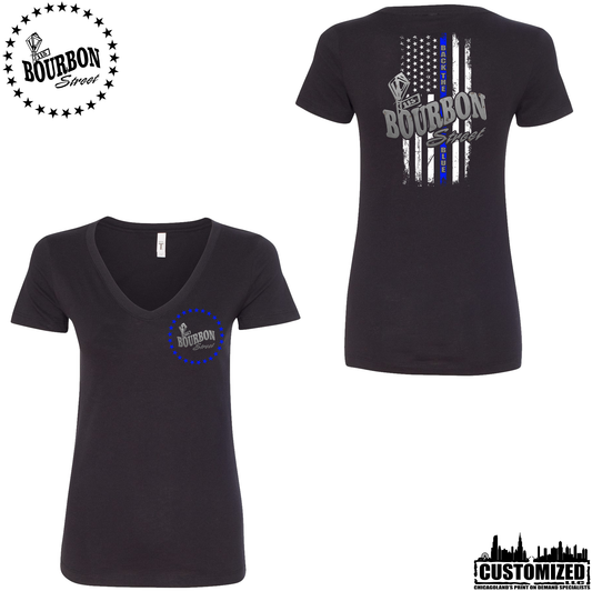 115 Bourbon Street Employee Thin Blue Line Women's V-Neck - Black