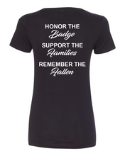 Load image into Gallery viewer, 100 Club &quot;Honor-Support-Remember&quot; Women&#39;s V-Neck Shirt - Black