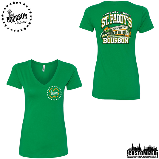 115 Bourbon Street Employee St. Patrick's Day Women's V-Neck Short Sleeve - Kelly Green