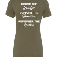 100 Club "Honor-Support-Remember" Women's V-Neck Shirt - Military Green